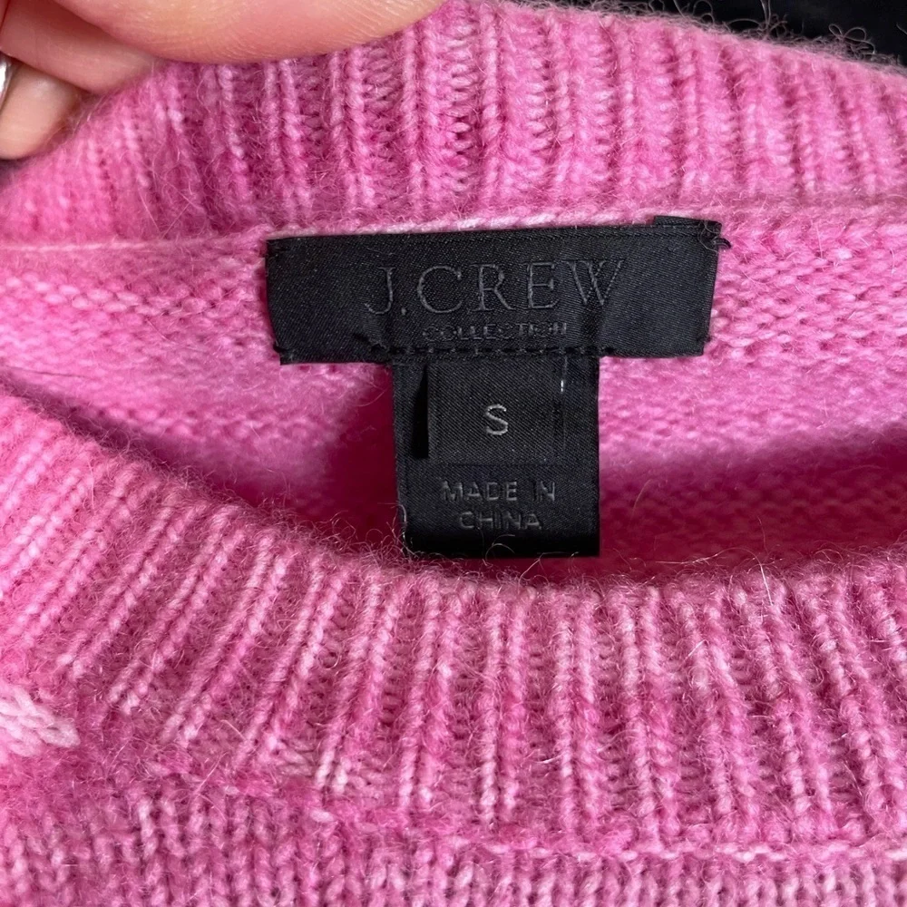 J. Crew Collection Women's Sz S Marled Pink Tie-Sleeve Wool Alpaca Crew sweater